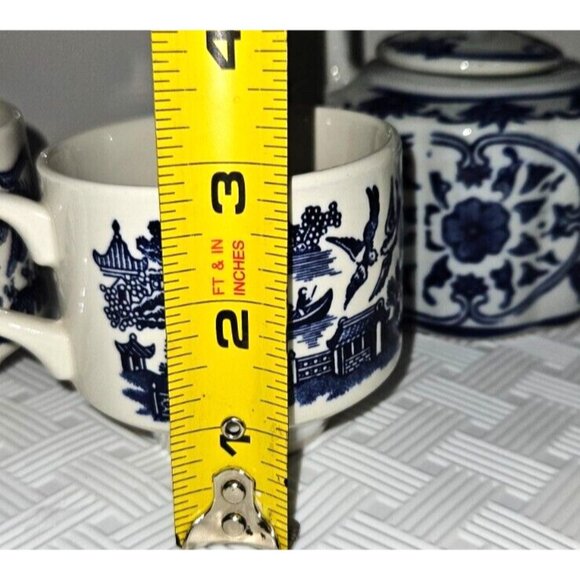 Tea Set Blue White Willow Phoenix Scene Teapot 3 cups - Picture 5 of 9